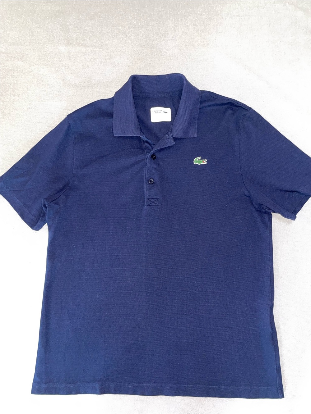 Lacoste Sport Mens Polo Shirt Size 5 L Large Navy Blue Short Sleeve Rubber Logo